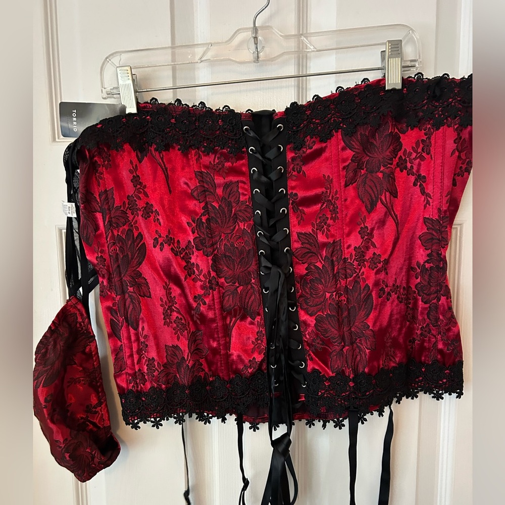torrid Red and Black Lace-Trim Corset Top